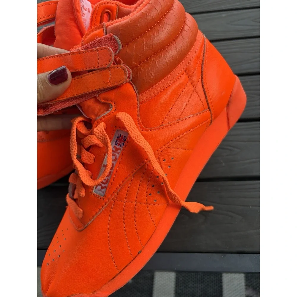 Vintage New Reebok Freestyle Hi Womens Size 7.5 Orange Shoes Made In Korea